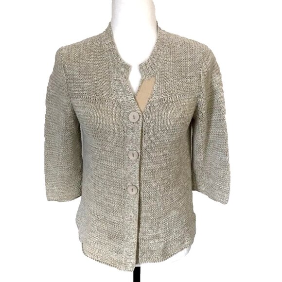 EDDIE BAUER Linen Blend Button Up Cardigan Sweater Womens Size Medium Oatmeal - Picture 1 of 7